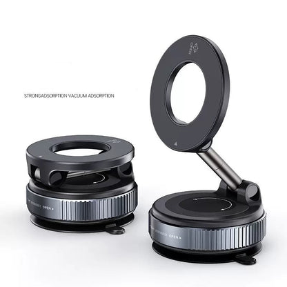 Black car phone holder with multiple suction cups on a white background